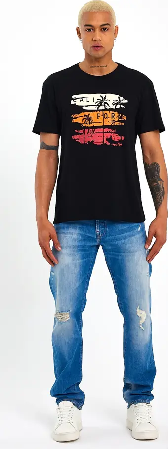 Süperlife Erkek Bisiklet Yaka Regular Fit Baskılı Tişort SPR23ts302