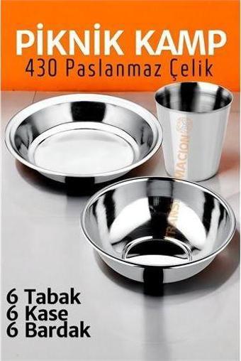 Paslanmaz Çelik Tabak Kase Bardak Seti Kamp Piknik Seti 18 adet