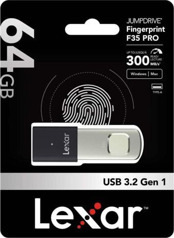 Lexar 64GB Parmak İzi Okuyuculu F35 Pro 300Mb 3.2 USB Flash Bellek