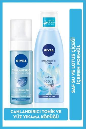 Canlandırıcı Yüz Temizleme Köpüğü 150ml ve Nemlendirici Tonik 200ml, Lotus Çiçeği, Normal Ciltler