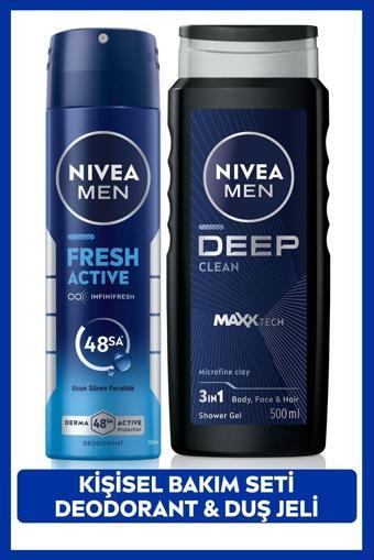 MEN Erkek Deep Dimension Duş Jeli 500ml ve Sprey Deodorant Fresh Active 150ml, Damat Çeyiz Seti