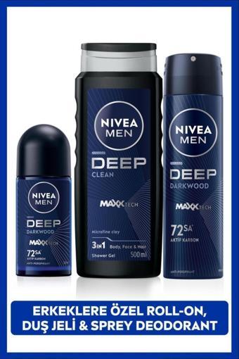 Men Erkek Deep Dimension Duş Jeli 500ml, Roll-on 50ml, Sprey Deodorant 150ml, 72saat Anti-perspirant