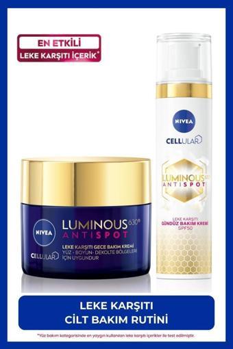 NIVEA Luminous630 Koyu Leke Karşıtı Gündüz Yüz Kremi 40ml SPF50 ve Gece Kremi 50ml, Cilt Tonu Eşitleyici