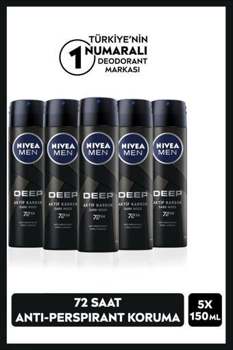 Nivea Men Erkek Sprey Deodorant Deep Dimension 48 Saat Anti-perspirant Koruma 150ml x 5 Adet