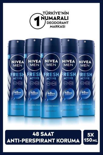 NIVEA MEN Erkek Sprey Deodorant Fresh Active 150 mlx5Adet,48 Saat Deodorant Koruması