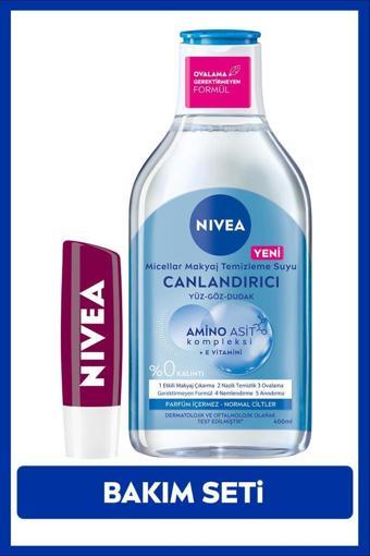 NIVEA Micellar Makyaj Temizleme Suyu 400ml, Böğürtlen Dudak Bakım Kremi 