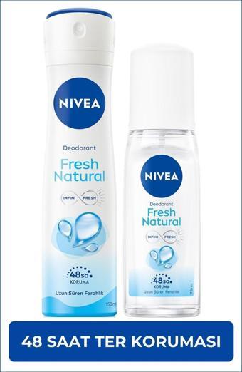 Kadın Sprey Deodorant Fresh Natural 150ml ve Pump 75ml, 48 Saat Ter ve Ter Karşıtı, Ferahlık