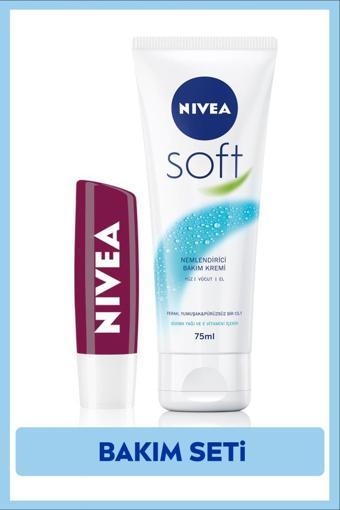 NIVEA Soft El Kremi 75ml,Dudak Bakım Nemlendirici Böğürtlen 4,8gr