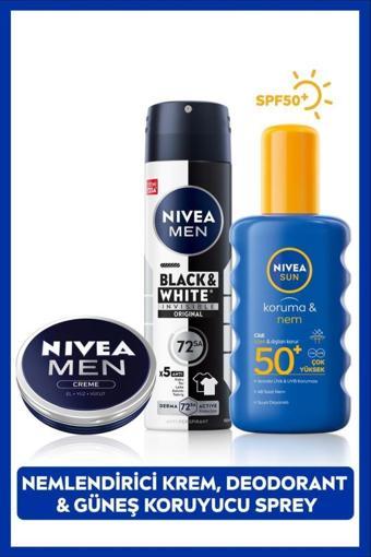 Sun Güneş Koruyucu Erkek Kişisel Bakım Seti,spf50 Güneş Kremi 200 Ml,deodorant,nemlendirici