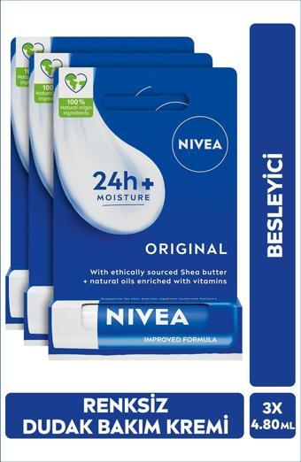 Original Care Renksiz Dudak Bakım Kremi 4.8gr, Nemlendirici, Gün Boyu Besleyici, Shea Yağı, X3 Adet
