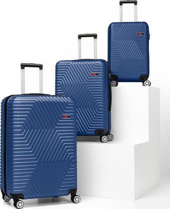 G&D Polo Suitcase Abs 3'lü Çivit Mavi Lüx Valiz Seyahat Seti 600.05-set