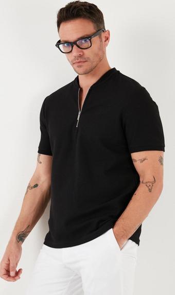 Buratti Pamuklu Regular Fit Yarım Fermuarlı Erkek T Shirt 5902653 SİYAH