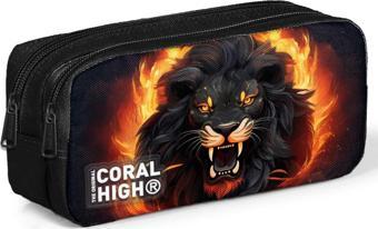 Coral High Kids Siyah Aslan Desenli İki Bölmeli Kalem Çantası 22146