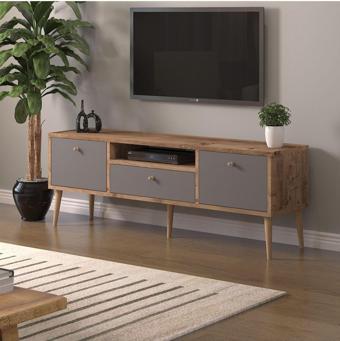 Mbes Mobilya Beyza Ahşap Ayaklı 140 Cm Atlantik -Atrasit Tv Sehbası 140x35 cm