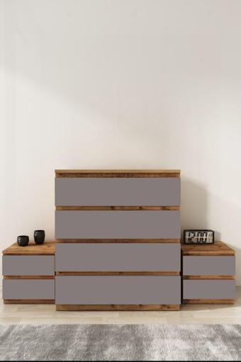 Mbes Mobilya Umut Atlantik Çam Antresit Gri Komodin Ve Şifonyer Takım 45x45 cm