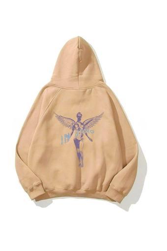 The Champ Clothing Bej Kapüşonlu Içi Polar Nirvana In Utero Baskılı Unisex Hoodie Sweatshirt