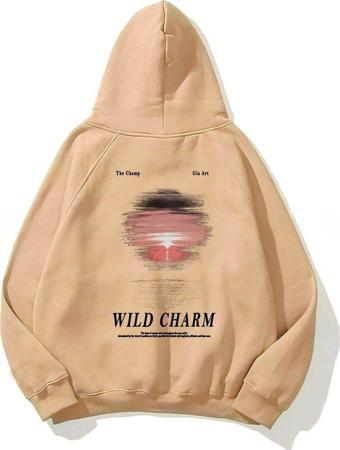 The Champ Clothing Kapüşonlu Içi Polar Wıld Charm Baskılı Bej Unisex Hoodie Sweatshirt