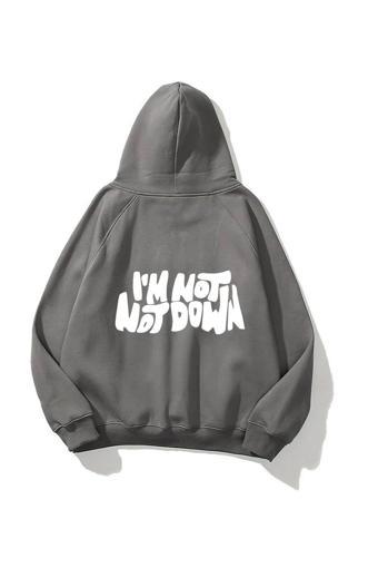 The Champ Clothing Kapüşonlu Içi Polar I'M Not Down Baskılı Füme Unisex Sweatshirt