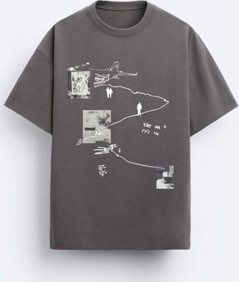 The Champ Clothing Art Work Baskılı Oversize Füme Erkek T-Shirt