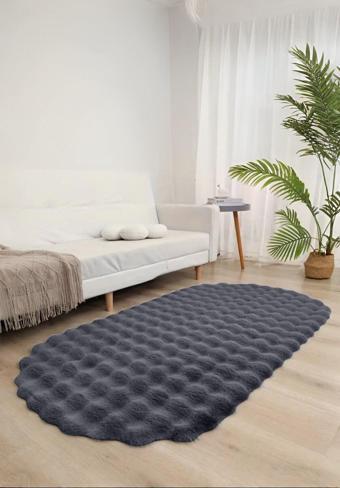 Bubble Oval Yumuşak Peluş Kaymaz Salon Oturma Odası Balkon Halısı Yolluk Antrasit
