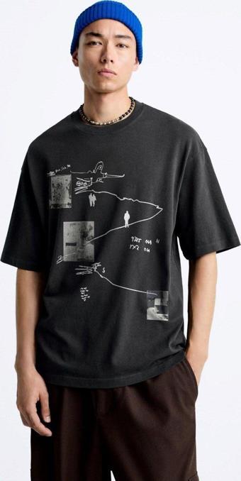 The Champ Clothing Art Work Baskılı Oversize Siyah Erkek T-Shirt
