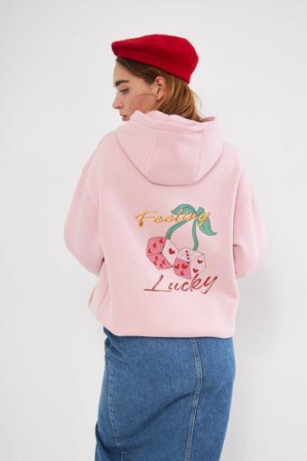 Gia-Art Kapüşonlu İçi Polar To Have You Yazılı Zar Baskılı Pembe Unisex Hoodie Sweatshirt