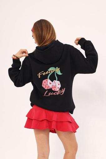 Gia-Art Kapüşonlu İçi Polar To Have You Yazılı Zar Baskılı Siyah Unisex Hoodie Sweatshirt