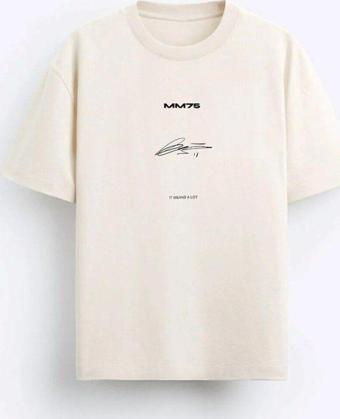 The Champ Clothing İmza Baskılı Oversize Bej Erkek T-Shirt