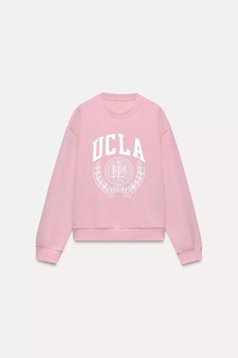 The Champ Clothing Ucla Yazı Baskılı Bisiklet Yaka İçi Polar Oversize Kesim Unisex Pembe Sweatshirt