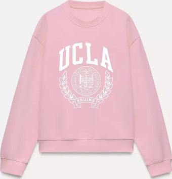 The Champ Clothing Ucla Yazı Baskılı Bisiklet Yaka İçi Polar Oversize Kesim Unisex Pembe Sweatshirt