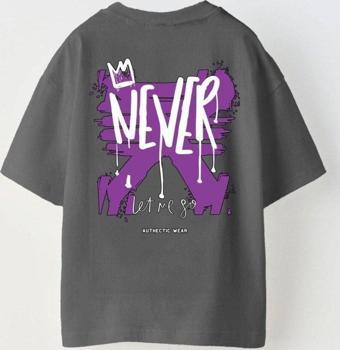 The Champ Clothing Never Let Me Go Yazılı Baskılı Füme Çocuk T-Shirt