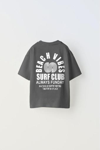 The Champ Clothing Beach Vıbes Surf Club Yazılı Ters S Tasarım Baskılı Füme Unisex Çocuk T-Shirt