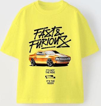 The Champ Clothing Fast Furious Yazılı Araba Baskılı Sarı Çocuk T-Shirt