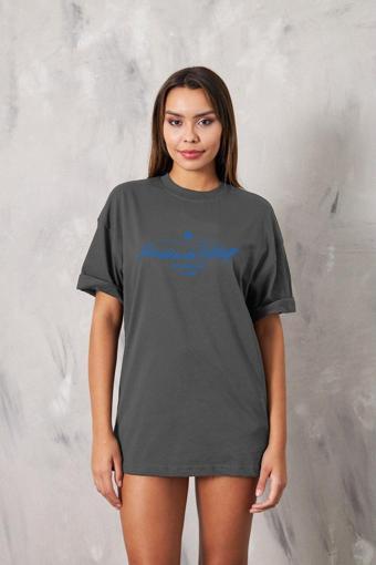 Gia-Art Montmartre Paris Yazılı Kadın Füme T-Shirt