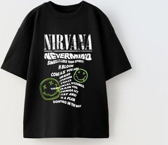 The Champ Clothing Nirvana Yazılı Smile Baskılı Siyah Çocuk T-Shırt