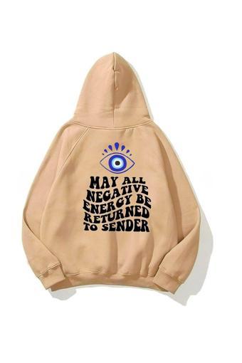 The Champ Clothing Kapüşonlu Içi Polar Kirpikli Nazar Boncuğu Baskılı Bej Unisex Sweatshirt