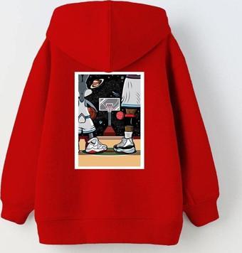 The Champ Clothing Kapüşonlu Içi Polar I Love This Game Yazılı Basketbol Baskılı Kırmızı Unisex Çocuk Hoodie Sweatshirt