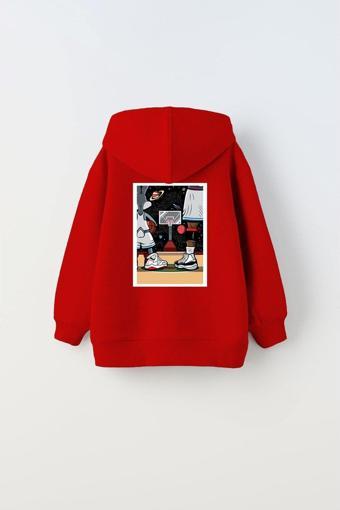 The Champ Clothing Kapüşonlu Içi Polar I Love This Game Yazılı Basketbol Baskılı Kırmızı Unisex Çocuk Hoodie Sweatshirt