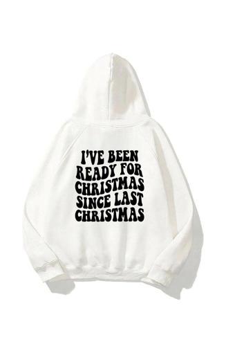 The Champ Clothing Kapüşonlu Içi Polar Christmas Yazı Baskılı Beyaz Unisex Sweatshirt