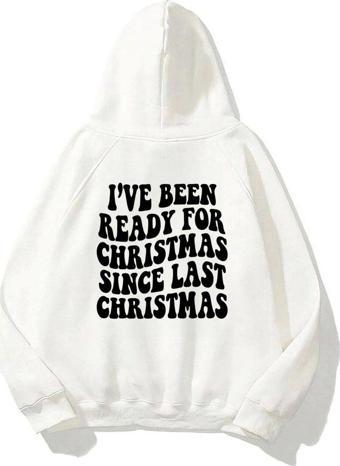 The Champ Clothing Kapüşonlu Içi Polar Christmas Yazı Baskılı Beyaz Unisex Sweatshirt
