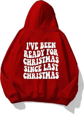 The Champ Clothing Kapüşonlu Içi Polar Christmas Yazı Baskılı Kırmızı Unisex Sweatshirt