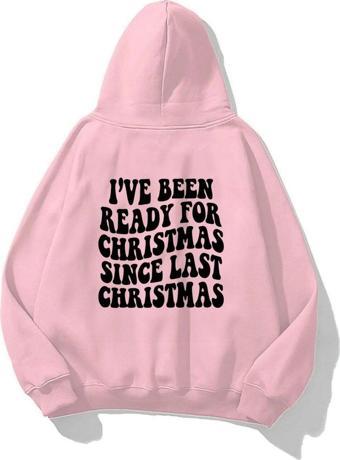 The Champ Clothing Kapüşonlu Içi Polar Christmas Yazı Baskılı Pembe Unisex Sweatshirt