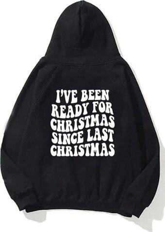 The Champ Clothing Kapüşonlu Içi Polar Christmas Yazı Baskılı Siyah Unisex Sweatshirt