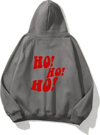 The Champ Clothing Kapüşonlu Içi Polar Ho! Ho! Ho! Christmas Yazı Baskılı Füme Unisex Sweatshirt