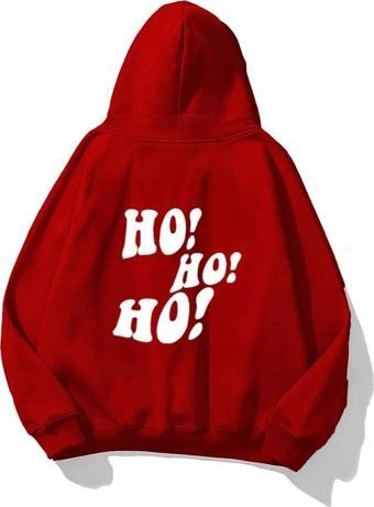 The Champ Clothing Kapüşonlu Içi Polar Ho! Ho! Ho! Christmas Yazı Baskılı Kırmızı Unisex Sweatshirt