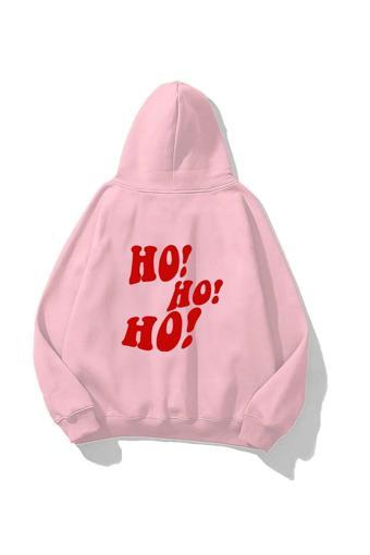 The Champ Clothing Kapüşonlu Içi Polar Ho! Ho! Ho! Christmas Yazı Baskılı Pembe Unisex Sweatshirt