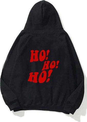 The Champ Clothing Kapüşonlu Içi Polar Ho! Ho! Ho! Christmas Yazı Baskılı Siyah Unisex Sweatshirt