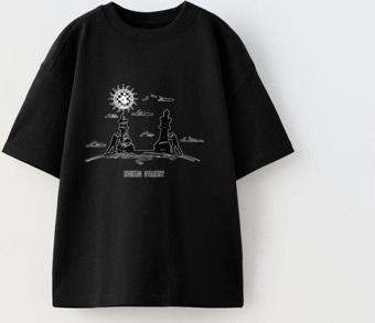 The Champ Clothing Busıness Stratecy Yazılı Yürüyen Satranç Tasarım Baskılı Siyah Çocuk T-Shirt