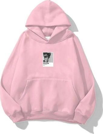 The Champ Clothing Kapüşonlu Içi Polar David Baskılı Pembe Unisex Oversize Hoodie Sweatshirt