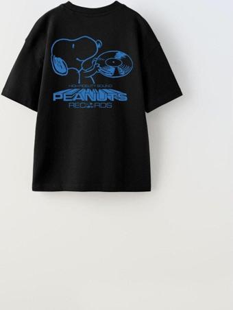 The Champ Clothing Peanuts Records Baskılı Siyah Kız Çocuk T-Shirt